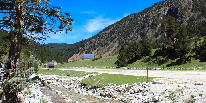 Río entre prados y bosque en el valle de Aiguamòg